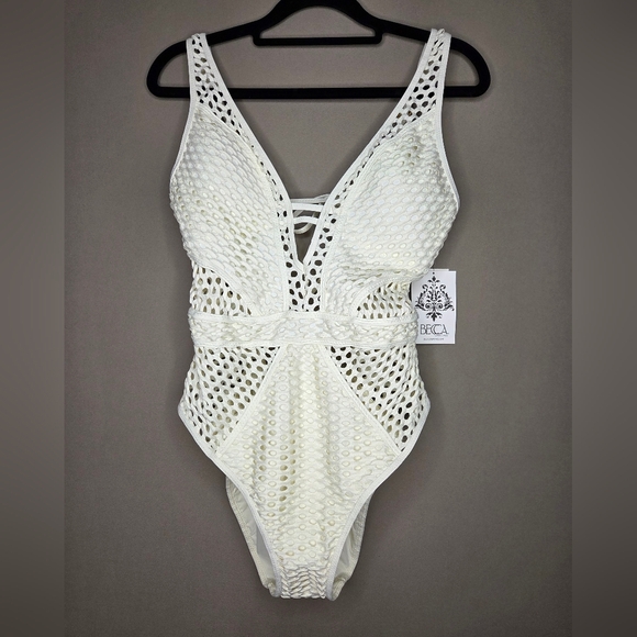 Becca Castaway Plunge One Piece Swimsuit In White - Picture 4 of 16